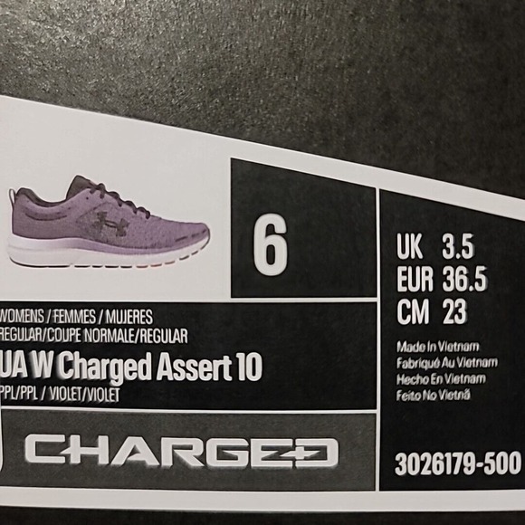 Under Armour UA Charged Assert 10 Women Size 6 Purple Athletic Shoes 3026179 NIB - Picture 2 of 6